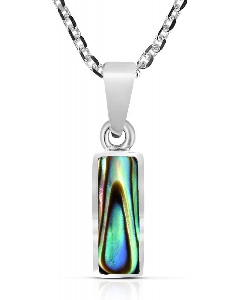 Simple Everyday Curved Bar Rainbow Abalone Shell .925 Sterling Silver Necklace $9.50 Necklaces