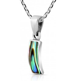 Simple Everyday Curved Bar Rainbow Abalone Shell .925 Sterling Silver Necklace $9.50 Necklaces