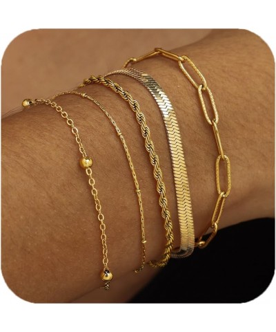 Dainty Gold Bracelets for Women & Girls, Adjustable Stackable Gold Chain Bracelet Set, 18K Gold Plated Women Trendy Jewelry L...