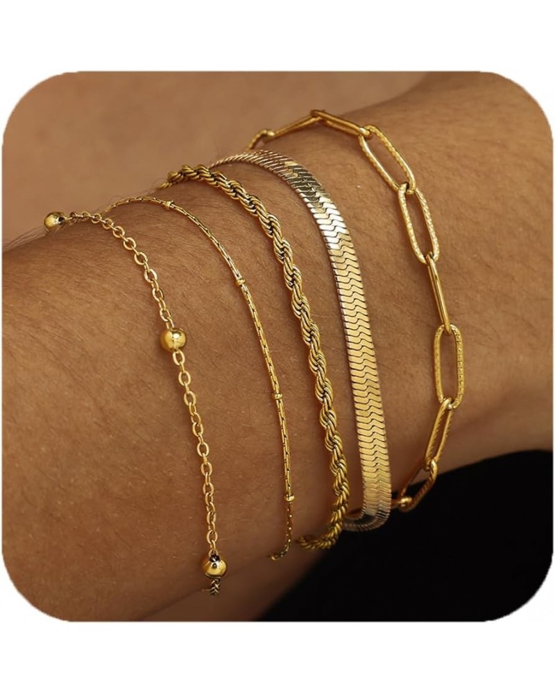 Dainty Gold Bracelets for Women & Girls, Adjustable Stackable Gold Chain Bracelet Set, 18K Gold Plated Women Trendy Jewelry L...