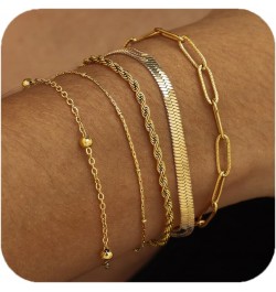 Dainty Gold Bracelets for Women & Girls, Adjustable Stackable Gold Chain Bracelet Set, 18K Gold Plated Women Trendy Jewelry L...