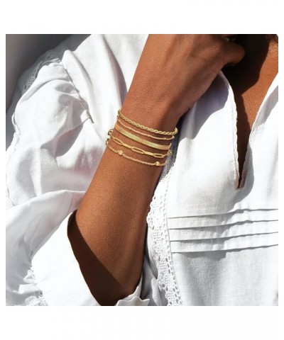 Dainty Gold Bracelets for Women & Girls, Adjustable Stackable Gold Chain Bracelet Set, 18K Gold Plated Women Trendy Jewelry L...