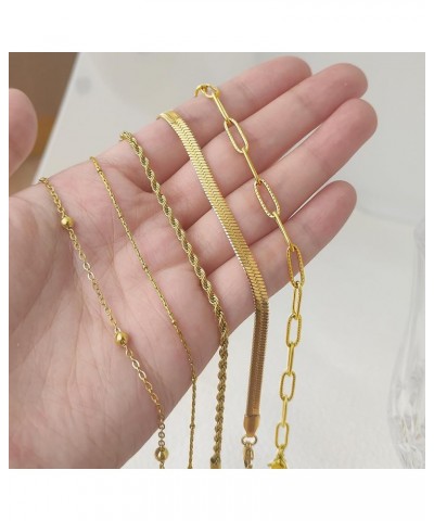 Dainty Gold Bracelets for Women & Girls, Adjustable Stackable Gold Chain Bracelet Set, 18K Gold Plated Women Trendy Jewelry L...