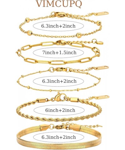 Dainty Gold Bracelets for Women & Girls, Adjustable Stackable Gold Chain Bracelet Set, 18K Gold Plated Women Trendy Jewelry L...