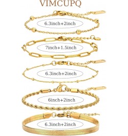 Dainty Gold Bracelets for Women & Girls, Adjustable Stackable Gold Chain Bracelet Set, 18K Gold Plated Women Trendy Jewelry L...