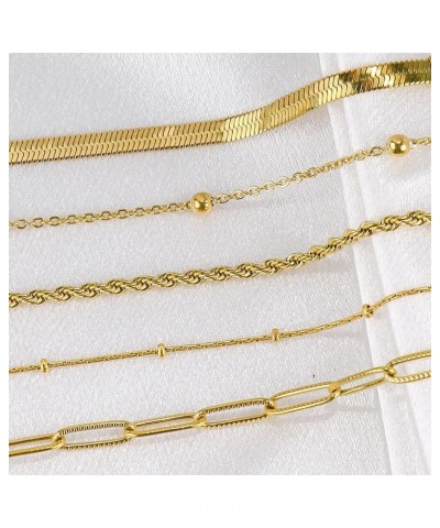 Dainty Gold Bracelets for Women & Girls, Adjustable Stackable Gold Chain Bracelet Set, 18K Gold Plated Women Trendy Jewelry L...