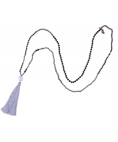 Long Tassel Necklace Natural Pearls Chains Necklaces Hand-Knotted Crystal Beaded Necklace Grey 13F $11.16 Necklaces