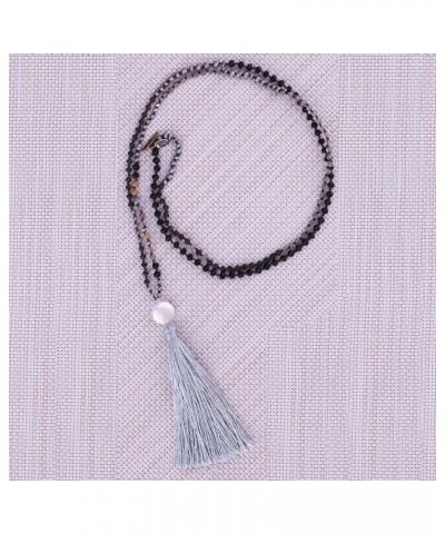 Long Tassel Necklace Natural Pearls Chains Necklaces Hand-Knotted Crystal Beaded Necklace Grey 13F $11.16 Necklaces