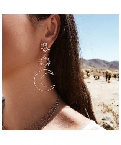 Women Boho Asymmetrical Hollow Star Sun Moon Drop Dangle Earring, Valentines Costume Jewelry Gift for Women Girls Silver $4.0...