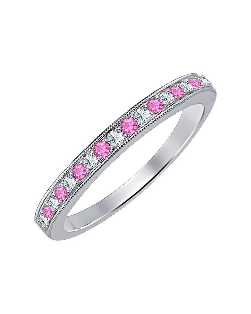 Round Cut Gemstone Over Sterling Silver Wedding Band Ring for Women's created-pink sapphire & white diamond $23.05 Bracelets