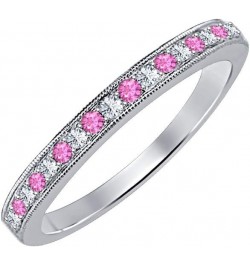 Round Cut Gemstone Over Sterling Silver Wedding Band Ring for Women's created-pink sapphire & white diamond $23.05 Bracelets