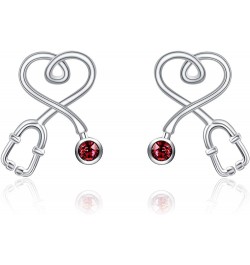 Stethoscope Earrings 925 Sterling Silver Heart Studs Earrings Simulated 12 Months Birthstone Crystals from Austria, 2023 Chri...