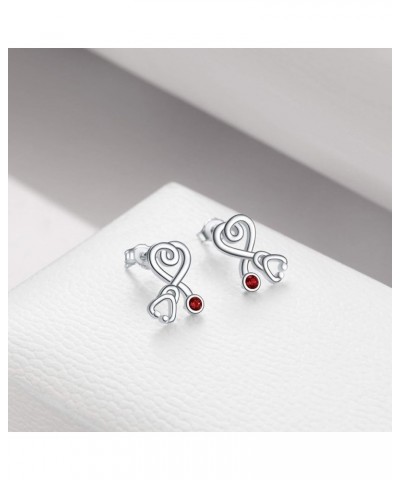 Stethoscope Earrings 925 Sterling Silver Heart Studs Earrings Simulated 12 Months Birthstone Crystals from Austria, 2023 Chri...