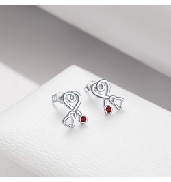 Stethoscope Earrings 925 Sterling Silver Heart Studs Earrings Simulated 12 Months Birthstone Crystals from Austria, 2023 Chri...