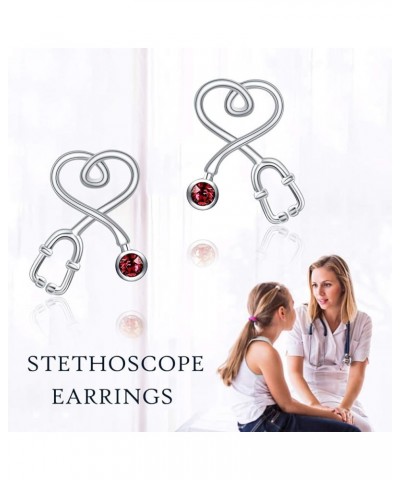 Stethoscope Earrings 925 Sterling Silver Heart Studs Earrings Simulated 12 Months Birthstone Crystals from Austria, 2023 Chri...