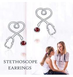 Stethoscope Earrings 925 Sterling Silver Heart Studs Earrings Simulated 12 Months Birthstone Crystals from Austria, 2023 Chri...