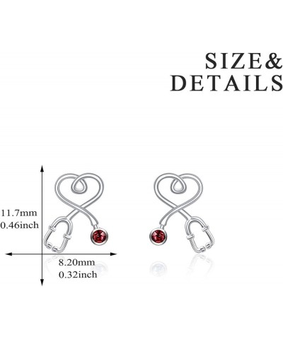 Stethoscope Earrings 925 Sterling Silver Heart Studs Earrings Simulated 12 Months Birthstone Crystals from Austria, 2023 Chri...