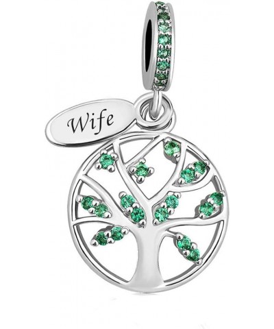 Women Family Tree of Life Charm Compatible with Pandora Bracelets Love Heart Green Cubic Zirconia Mom Grandma Wife Auntie Sis...