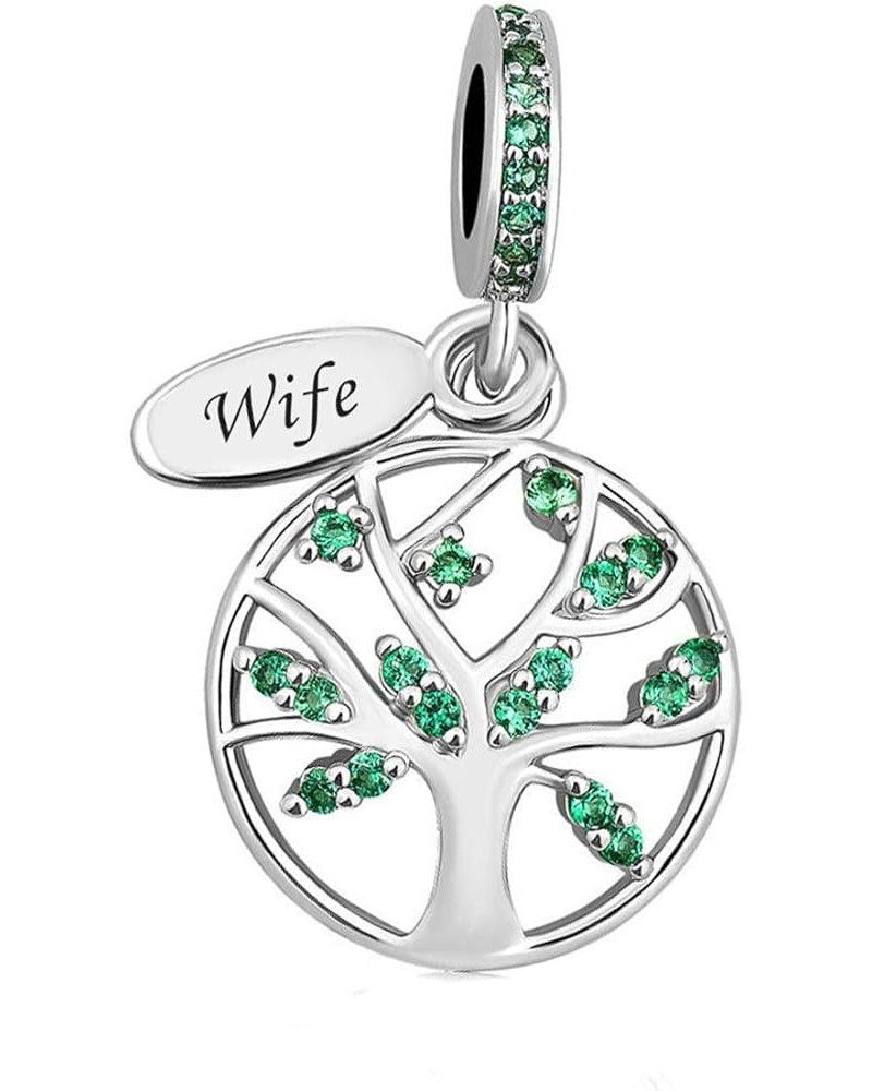 Women Family Tree of Life Charm Compatible with Pandora Bracelets Love Heart Green Cubic Zirconia Mom Grandma Wife Auntie Sis...