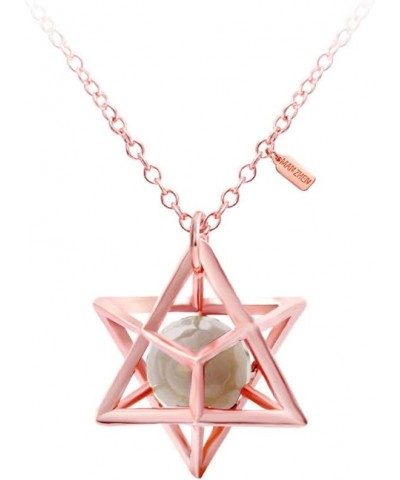 Eight Pointed Star Pendant Necklace 3D Geometry Star with Natural Stone Beige agate rose-gold-plated-base $11.10 Necklaces