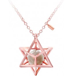 Eight Pointed Star Pendant Necklace 3D Geometry Star with Natural Stone Beige agate rose-gold-plated-base $11.10 Necklaces