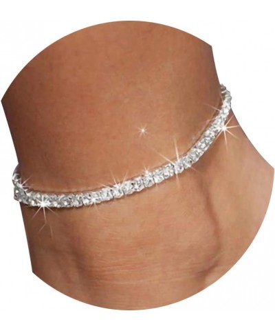 Heart Rhinestone Ankle Bracelets for Women, Adjustable Silver Shiny Tennis Anklets, Twinkle Cubic Zircon Diamond Anklet Foot ...