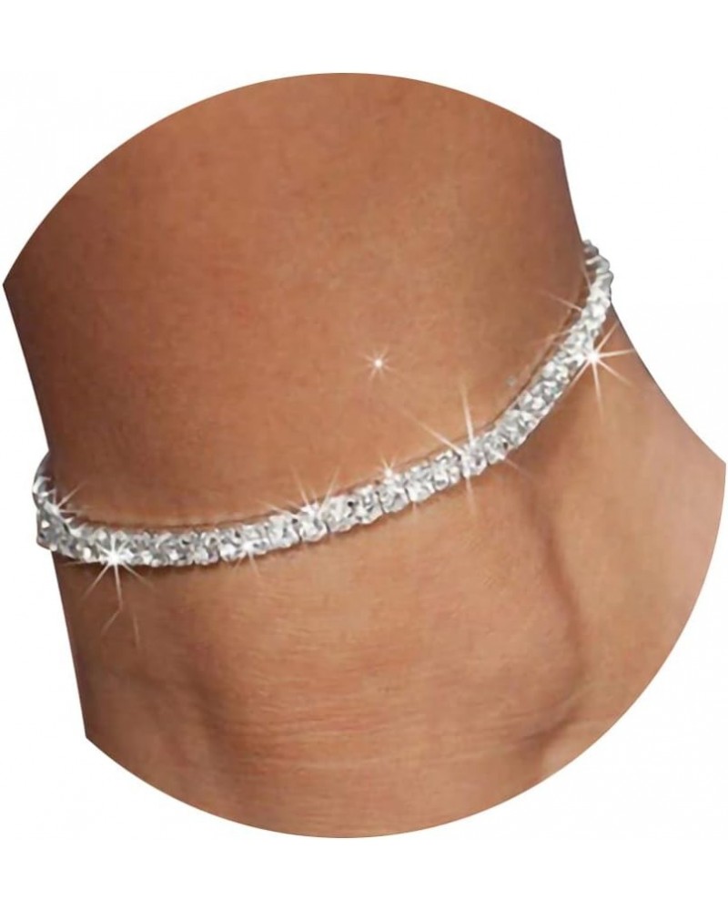 Heart Rhinestone Ankle Bracelets for Women, Adjustable Silver Shiny Tennis Anklets, Twinkle Cubic Zircon Diamond Anklet Foot ...