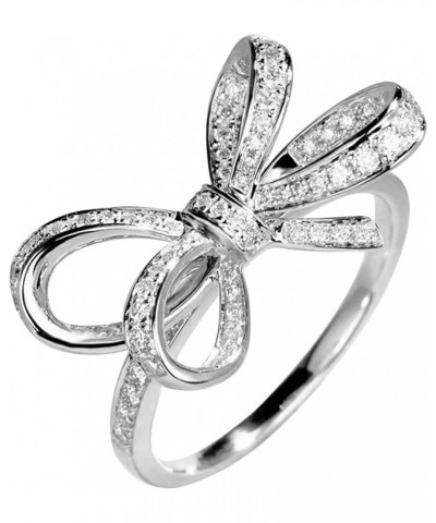 Fashion Women's Full Diamond Bow Ring Engagement Ring Jewelry Gifts Skinny Rings for Women (Silver, 9) Silver 11 $9.88 Rings