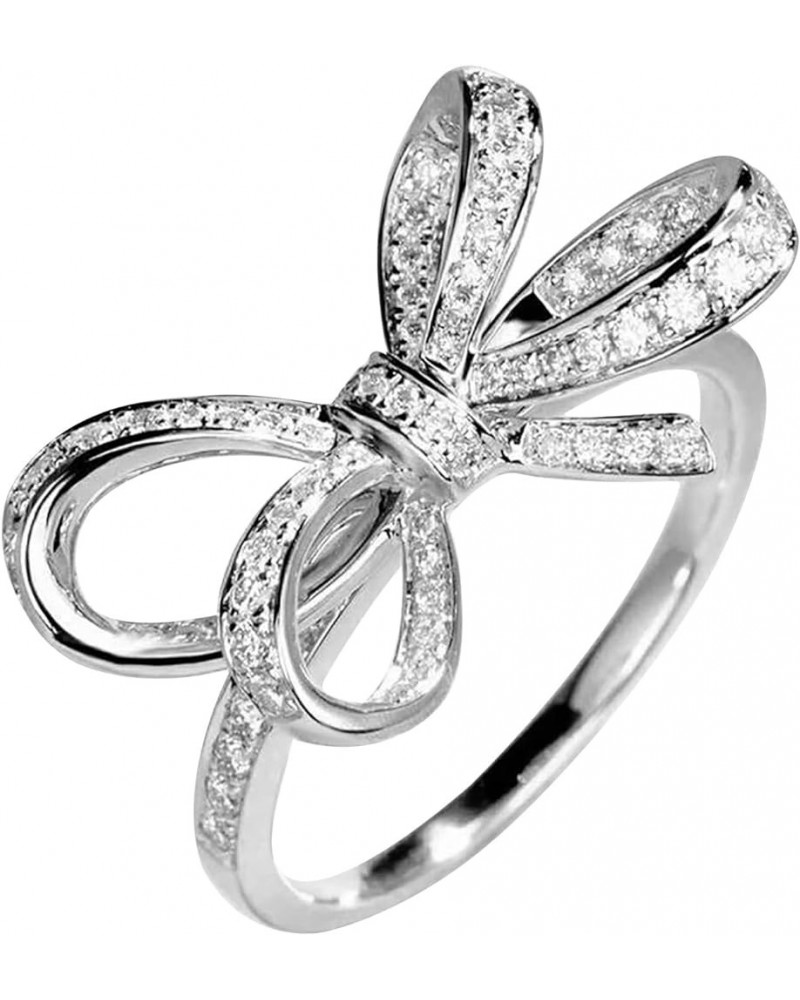 Fashion Women's Full Diamond Bow Ring Engagement Ring Jewelry Gifts Skinny Rings for Women (Silver, 9) Silver 11 $9.88 Rings