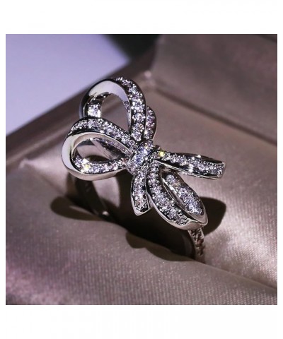 Fashion Women's Full Diamond Bow Ring Engagement Ring Jewelry Gifts Skinny Rings for Women (Silver, 9) Silver 11 $9.88 Rings