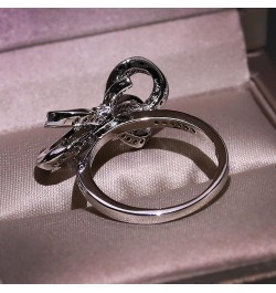 Fashion Women's Full Diamond Bow Ring Engagement Ring Jewelry Gifts Skinny Rings for Women (Silver, 9) Silver 11 $9.88 Rings