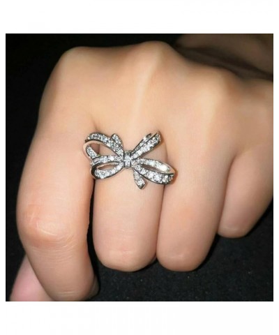 Fashion Women's Full Diamond Bow Ring Engagement Ring Jewelry Gifts Skinny Rings for Women (Silver, 9) Silver 11 $9.88 Rings