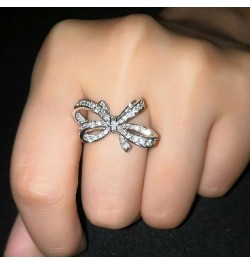 Fashion Women's Full Diamond Bow Ring Engagement Ring Jewelry Gifts Skinny Rings for Women (Silver, 9) Silver 11 $9.88 Rings