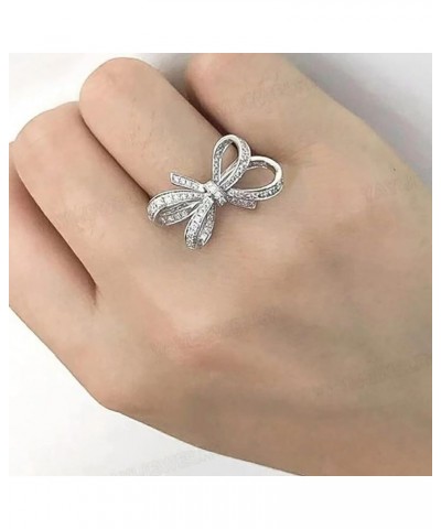 Fashion Women's Full Diamond Bow Ring Engagement Ring Jewelry Gifts Skinny Rings for Women (Silver, 9) Silver 11 $9.88 Rings