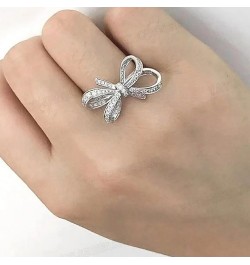 Fashion Women's Full Diamond Bow Ring Engagement Ring Jewelry Gifts Skinny Rings for Women (Silver, 9) Silver 11 $9.88 Rings