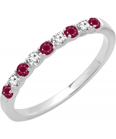 Alternating Round Ruby & White Diamond Stackable Women's Wedding Ring in Gold 10 14k - Metal Stamp White Gold $148.93 Bracelets