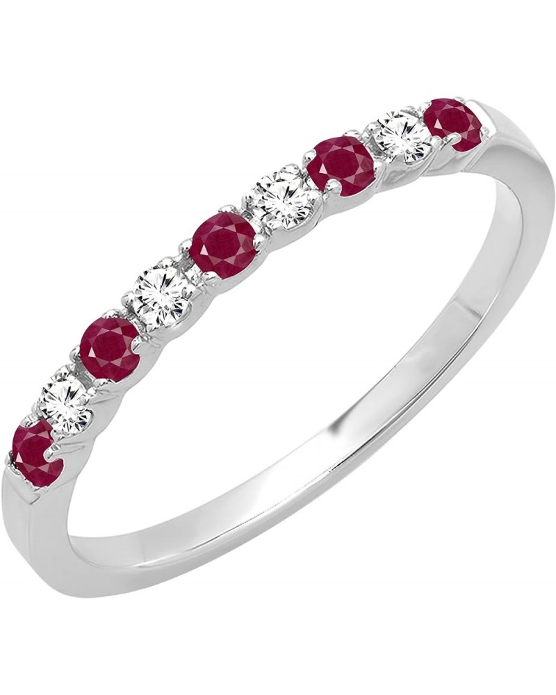 Alternating Round Ruby & White Diamond Stackable Women's Wedding Ring in Gold 10 14k - Metal Stamp White Gold $148.93 Bracelets