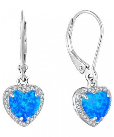 Heart Dangle Drop Earrings 925 Sterling Silver Solitaire Leverback Created Opal Jewelry for Women Gift Blue Opal-3 $35.74 Ear...