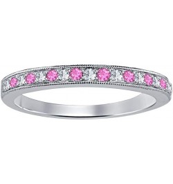 Round Cut Gemstone Over Sterling Silver Wedding Band Ring for Women's created-pink sapphire & white diamond $23.05 Bracelets