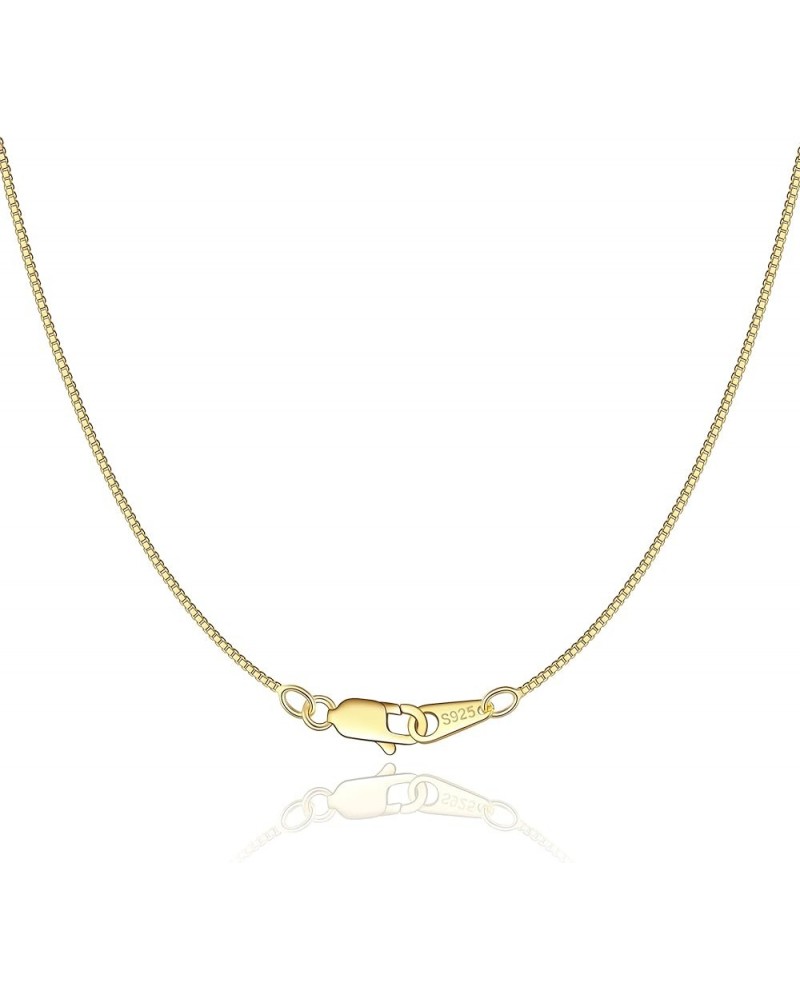 Solid 18K Gold Over 925 Sterling Silver Chain Necklace for Women Girls, 0.8mm Box Chain Lobster Claw Clasp-Super Thin & Stron...