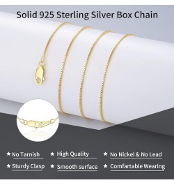 Solid 18K Gold Over 925 Sterling Silver Chain Necklace for Women Girls, 0.8mm Box Chain Lobster Claw Clasp-Super Thin & Stron...