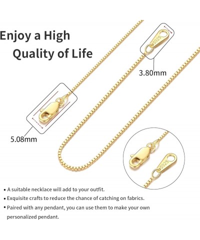 Solid 18K Gold Over 925 Sterling Silver Chain Necklace for Women Girls, 0.8mm Box Chain Lobster Claw Clasp-Super Thin & Stron...