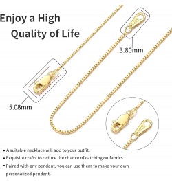 Solid 18K Gold Over 925 Sterling Silver Chain Necklace for Women Girls, 0.8mm Box Chain Lobster Claw Clasp-Super Thin & Stron...