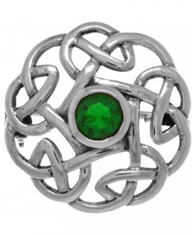 Round Irish Celtic Thistle Sterling Silver Brooch Pin with Simulated Emerald $35.19 Brooches & Pins