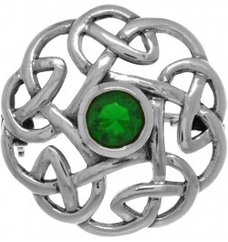 Round Irish Celtic Thistle Sterling Silver Brooch Pin with Simulated Emerald $35.19 Brooches & Pins