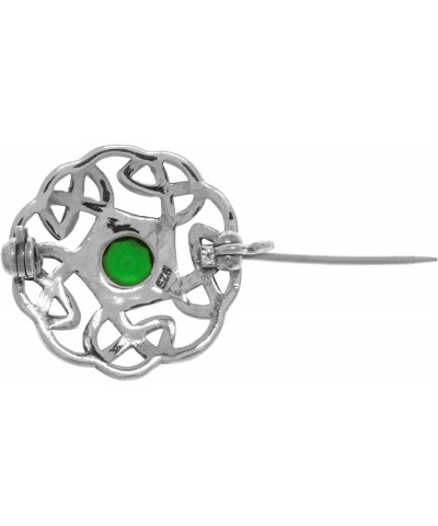 Round Irish Celtic Thistle Sterling Silver Brooch Pin with Simulated Emerald $35.19 Brooches & Pins