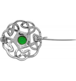 Round Irish Celtic Thistle Sterling Silver Brooch Pin with Simulated Emerald $35.19 Brooches & Pins