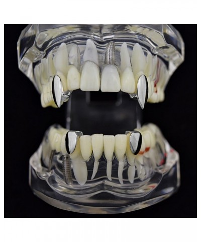 Vampire Fang Set Top Upper Fangs Plus Two Bottom Caps Plain Silver Tone Dracula Teeth Grills Combo $25.64 Body Jewelry