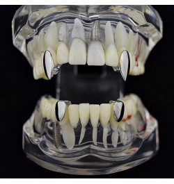 Vampire Fang Set Top Upper Fangs Plus Two Bottom Caps Plain Silver Tone Dracula Teeth Grills Combo $25.64 Body Jewelry