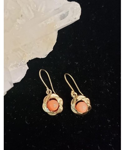 Genuine Natural Coral Earrings set in Gold-tone Base Metal Plain Spiral Twist on Fishhooks $11.77 Earrings